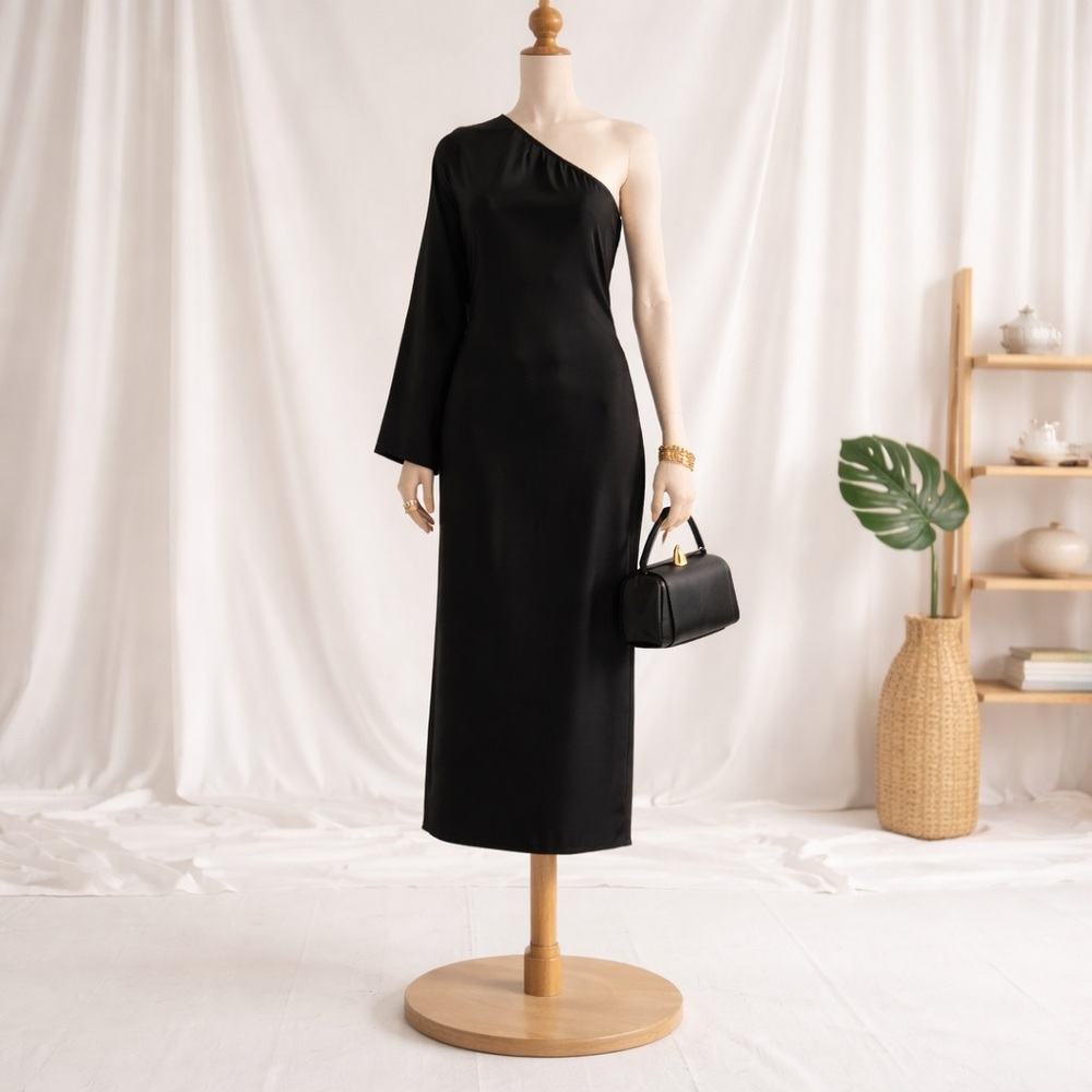 Anine Bing Rowan one sleeve silk midi dress. Xs petite - Picture 3 of 12